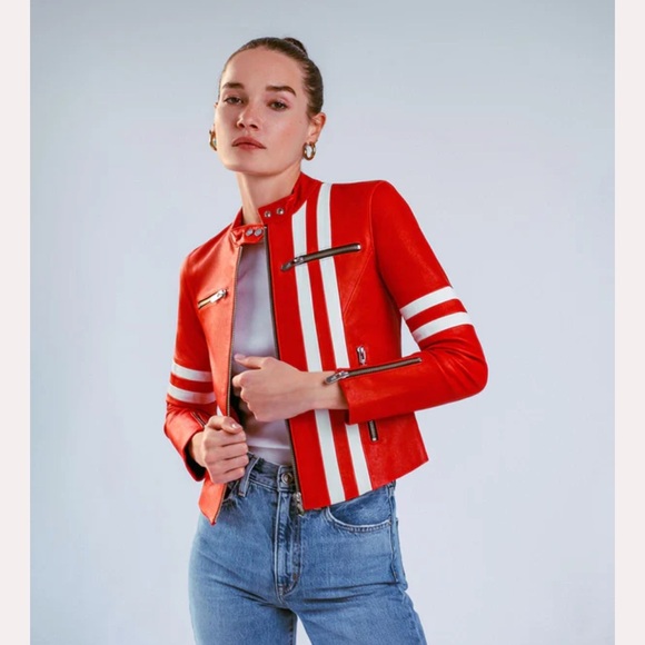 The Mighty Company Ferrara Red and White Leather Jacket - Picture 6 of 7